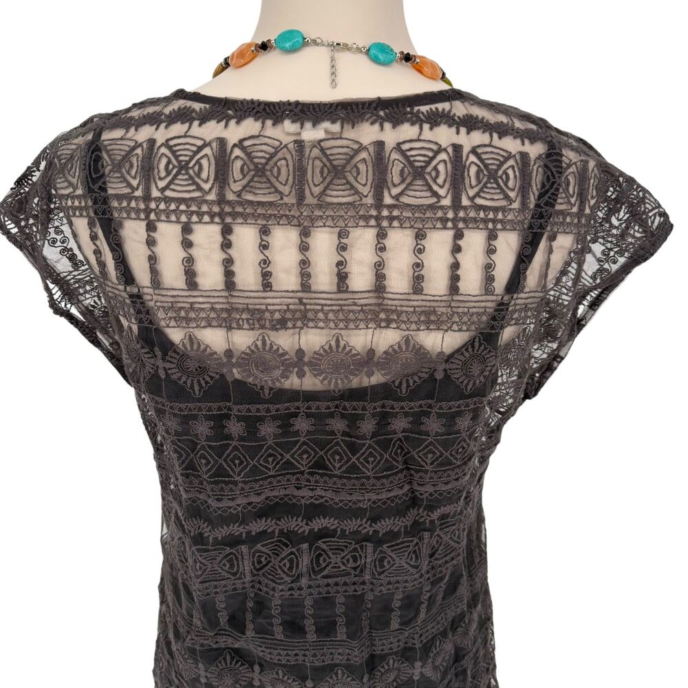 Garnet Hill Lace Dress 4 Brown Taupe Embroidered Lined Shift Slip Scalloped Hem - Picture 13 of 14